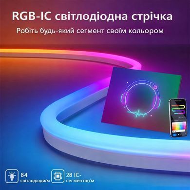 Розумна гнучка неонова світлодіодна стрічка Neon LED RGB-IC з Bluetooth USB і синхронізацією музики 5 метрів Водостійкий смарт гнучкий