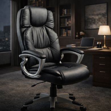 Офисное кресло для руководителя Office Spark Black с подголовником и регулировкой высоты (до 120 кг)