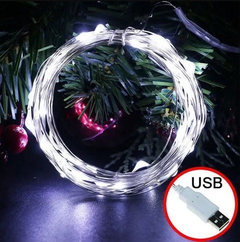 Гирлянда роса usb 10 метров 100 led ip65 холодный белый