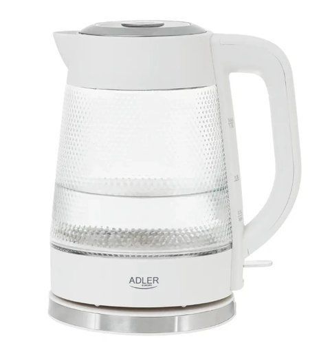 Електрочайник скляний Adler AD 1306, 1.8 л, LED підсвітка, 2200 Вт, прихований нагрівальний елемент, авто вимкнення