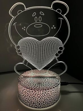 Светильник ночник 3D Bear, RGB 16 цветов, цв, USB