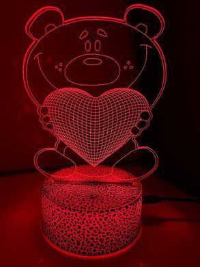 Светильник ночник 3D Bear, RGB 16 цветов, цв, USB