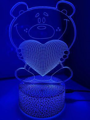 Светильник ночник 3D Bear, RGB 16 цветов, цв, USB