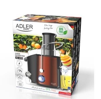 Соковыжималка Adler AD 4129, 1000 Вт, центробежная, 2 скорости, контейнер для сока 1 л, контейнер для жмыха 2 л, красная