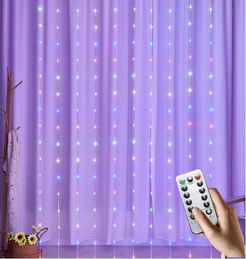 Гирлянда штора Sun Lamp большие капли росы 3х2,5 метра 200 LED RGB с пультом от USB от powerbank