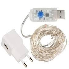 Гирлянда 200 led нить длина 20м c USB для 5v, под powerbank + блок, white