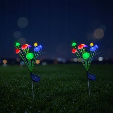 Садовий світильник SunLamp на сонячній батареї &mdash; кольорові грибочки LED, 2 шт., датчик присмерку