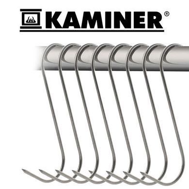 Крючки для копчения Kaminer 25553, 15 шт, S-образные, нержавеющая сталь 3 мм, для мяса, рыбы, колбас