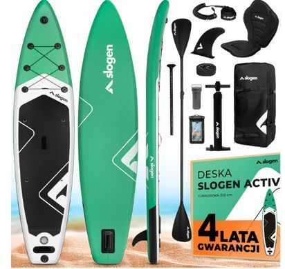 Надувна дошка SUP борд Slogen Active 350 см, до 150 кг, 12 в 1, для сапсерфінгу, моря, річки та озера, з сидінням для каяка, веслом 2 в 1, насосом, рюкзаком та аксесуарами, бірюзова