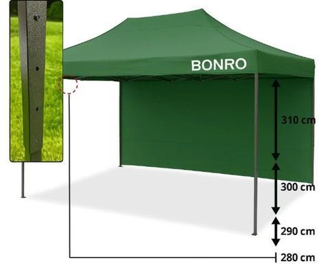 Палатка павильона раздвижная с стенками 3 х 4,5 м Bonro B-9005 зеленый + сумка