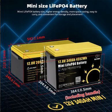Акумулятор LiFePO4 GoKWh 12,8V 340Ah з Bluetooth 5.0 та BMS для резервного живлення будинку, інвертора, ДБЖ