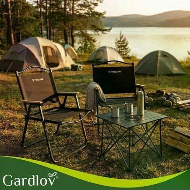 Крісло складне садове Trizand 27552 кемпінгове чорне металеве з дерев'яними підлокітниками