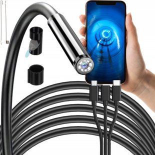 Эндоскоп для смартфона Bigstren 23020 Full HD (2 м), смотровая инспекционная камера IP67 с 8 LED-светодиодами