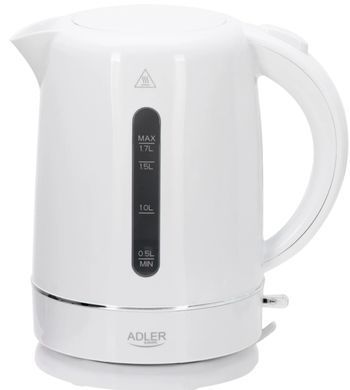 Электрочайник Adler AD 1385W, 1.7 л, 2200 Вт, белый, дисковый нагреватель, автоотключение, фильтр