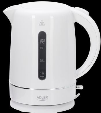 Электрочайник Adler AD 1385W, 1.7 л, 2200 Вт, белый, дисковый нагреватель, автоотключение, фильтр