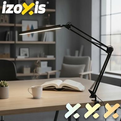 Настільна лампа LED Izoxis 26357 2 в 1 (струбцина + підставка), регульована 3 кольори світла, 10 рівнів яскравості, 80 LED, 5.6 Вт
