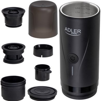 Портативна кавоварка Adler AD 4400, акумулятор 7500 мАг, тиск 20 бар, живлення від USB, для мелених зерен та капсул Nespresso