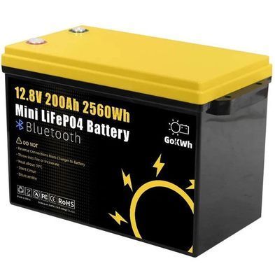 Акумулятор LiFePO4 GoKWh 12,8V 200Ah з BMS та Bluetooth 5.0, літій-залізо-фосфатна батарея для інвертора, ДБЖ, сонячних систем