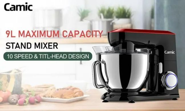 Металлический миксер тестомес 9л Camic SM-1571N 1800Вт Black Red