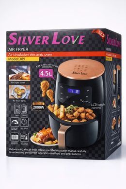 Аерофритюрниця Silver Love 389 4.5 л 2800 Вт сенсорна фритюрниця без олії 8 програм LCD дисплей чорна