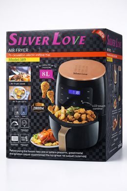 Аерофритюрниця Silver Love 389 4.5 л 2800 Вт сенсорна фритюрниця без олії 8 програм LCD дисплей чорна