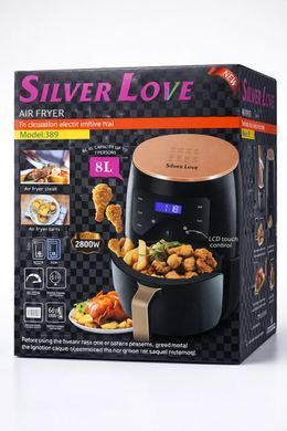 Аерофритюрниця Silver Love 389 4.5 л 2800 Вт сенсорна фритюрниця без олії 8 програм LCD дисплей чорна