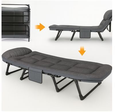 Раскладная кровать-раскладушка Relax Outdoor (200х60х30 см) с матрасом Oxford 600D серая, полноразмерная кемпинговая кровать 2