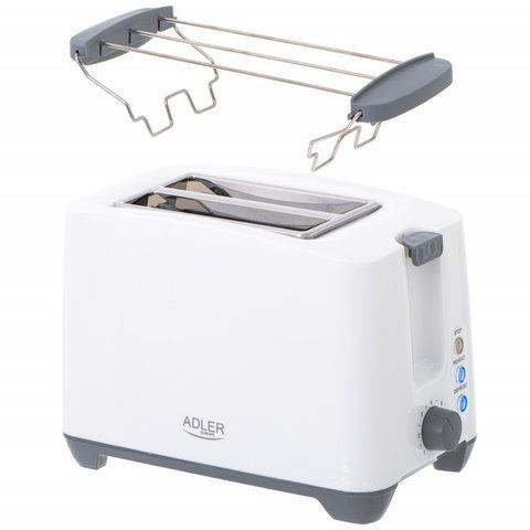Тостер Adler AD 3216, 2 тоста, 750 Вт, 7 режимов, подогрев, разморозка, поддон для крошек, белый