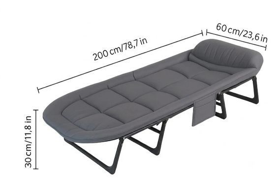 Раскладная кровать-раскладушка Relax Outdoor (200х60х30 см) с матрасом Oxford 600D серая, полноразмерная кемпинговая кровать 2