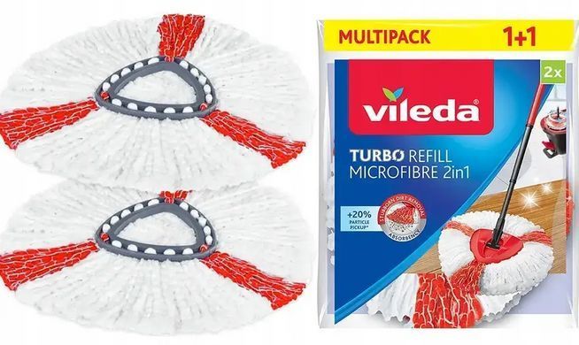Змінна насадка для швабри Vileda Turbo Microfibre 2in1 &ndash; 2 шт. у комплекті, мікрофібра, машинне прання