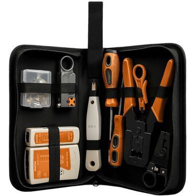 Сетевой набор инструментов Bigstren 25835 XXL, тестер кабеля RJ45/RJ11 и кримпер для витой пары в кейсе
