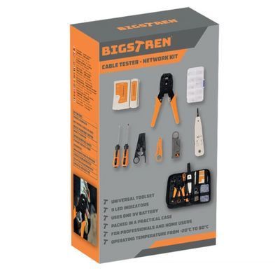 Сетевой набор инструментов Bigstren 25835 XXL, тестер кабеля RJ45/RJ11 и кримпер для витой пары в кейсе