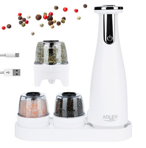 Набор из 3 мельниц для специй соли и перца Adler AD 4449w на USB
