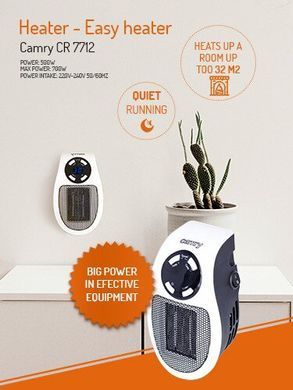Портативный мини обогреватель Camry CR 7712 - Easy heater тепловентилятор в розетку макс мощность 700вт