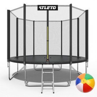 Батут дитячий з сіткою та драбинкою 404 см Atleto чорний + подарунок м'ячик 42400464