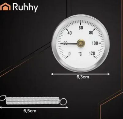 Термометр з циферблатом Ruhhy 26557 (0&ndash;120&deg;C), стрілочний термометр на трубу з пружиною, накладний термометр для опалення та печей