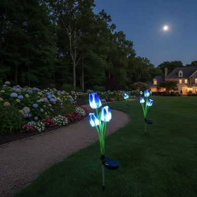 Садовий світильник SunLamp на сонячній батареї — тюльпан синій LED, 2 шт., декор саду