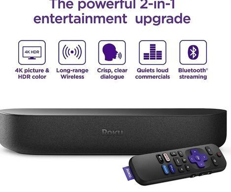 Саундбар Roku со встроенной смарт приставкой - Streambar 9102 - Apple TV, Bluetooth, WiFi, YouTube, Netflix