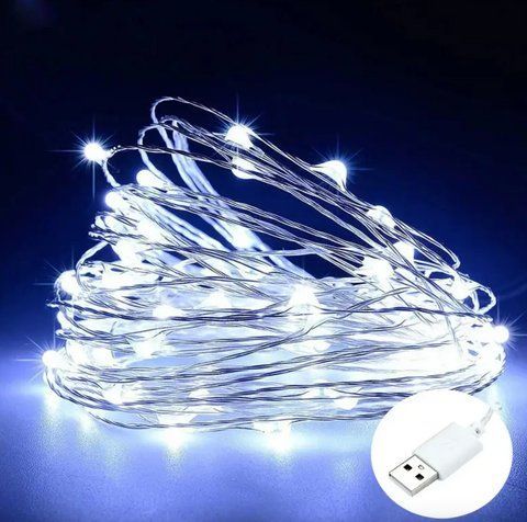 Светодиодная гирлянда нить капля росы 20м 200led от USB от ПАВЕРБАНКА белый White юсб