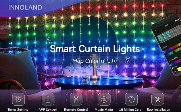 Світлодіодна Smart LED Гірлянда штора 3х3 метри 200 Led Lights, WiFi + Bluetooth, IP44
