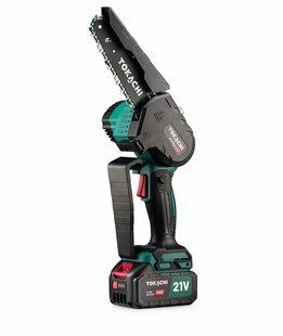 Акумуляторна ланцюгова міні-пила Tokachi Drakkar 35 2xACU, 6+8", 21V 3Ah, безщітковий двигун, 35 м/с, регулювання кута, масляна си