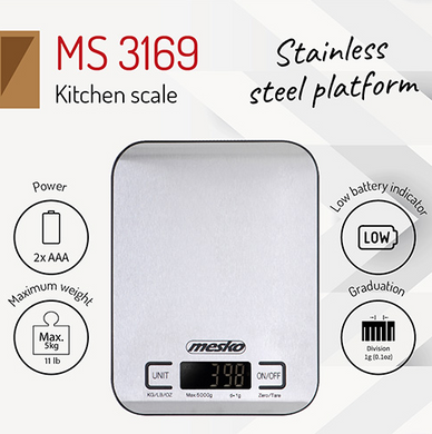 Кухонні ваги Mesko MS 3169 black max 5кг