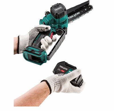 Аккумуляторная цепная мини-пила Tokachi Drakkar 35 2xACU, 6+8", 21V 3Ah, бесщеточный мотор, 35 м/с, регулировк
