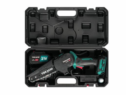 Аккумуляторная цепная мини-пила Tokachi Drakkar 35 2xACU, 6+8", 21V 3Ah, бесщеточный мотор, 35 м/с, регулировк