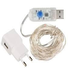 Светодиодная гирлянда нить 8 режимов капля росы 20м 200led от USB от ПАВЕРБАНКА RGB юсб +БЛОК