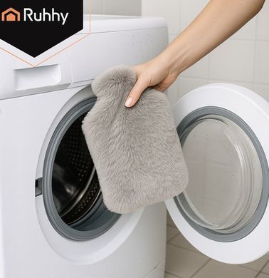 Гумова грілка з плюшевим чохлом Ruhhy 26383, 1.8 л, Bunny, сірий/бежевий &mdash; тепло для тіла до 3 годин