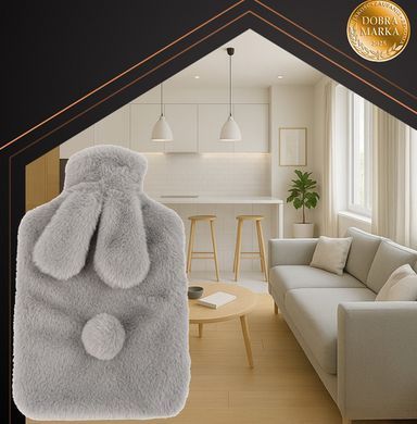 Гумова грілка з плюшевим чохлом Ruhhy 26383, 1.8 л, Bunny, сірий/бежевий &mdash; тепло для тіла до 3 годин