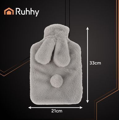 Гумова грілка з плюшевим чохлом Ruhhy 26383, 1.8 л, Bunny, сірий/бежевий &mdash; тепло для тіла до 3 годин
