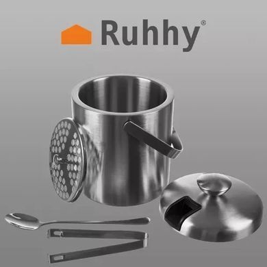 Відерце для льоду Ruhhy 21159 зі щипцями, ложкою, ситечком і кришкою, 1.3 л