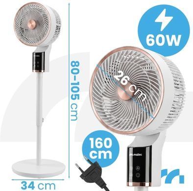 Вентилятор напольный MalTec Airly3000WH PRO 60 Вт с 3D осцилляцией пультом таймером и ароматерапией 114856